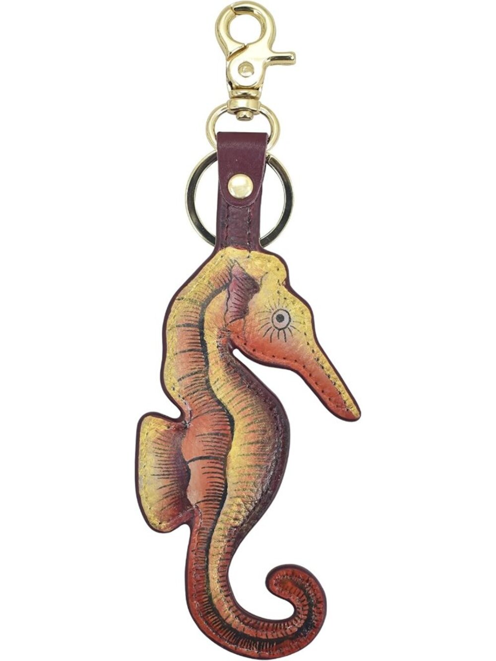 Hand-Painted Leather Key Charm with Dog Hook - Unique Genuine Leather Accessory
